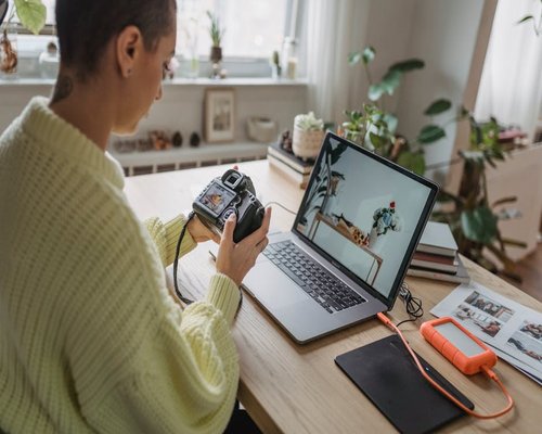Young professional working on laptop in a bright cozy room